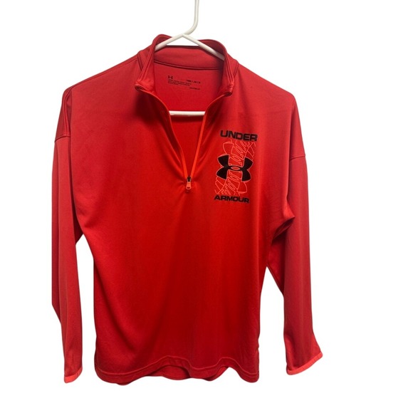 Under Armour Kids Red HeatGear Quarter Zip Pullover Long Sleeve Shirt YMD Medium - Picture 7 of 11